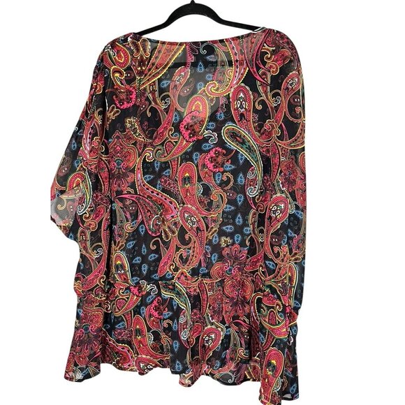 Lane Bryant Floral Sheer Top 26 Black Paisley Chic Preppy Resort Classic 80s - Picture 7 of 9
